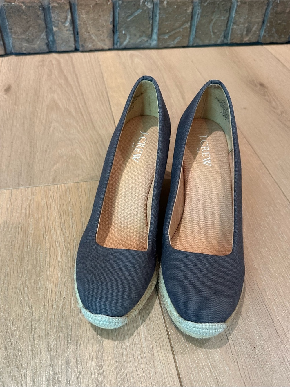 J Crew Charcoal Canvas Espadrille Wedge Pumps